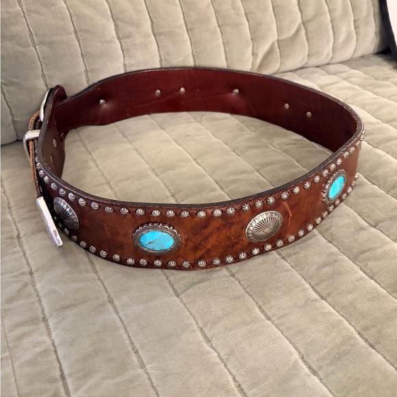 Turquoise and Silver Leather Belt - Picture 2 of 10